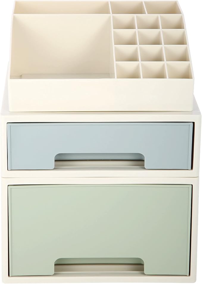 Stationery Organizer Box, Makeup Organizer Set, Pen/Pencil, Remote Control, Office Supplies, Business Card Holder, Free Combination, [TBF-09] w/ 2 Drawers + 16 Slots by ROSELIFE