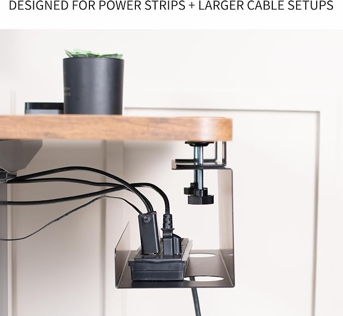 VIVO No Drill Clamp-on 17 inch Power Strip Cable Management Tray, Under Standing Desk Steel Cord Organizer, Black, DESK-CM6L-B - Image 4