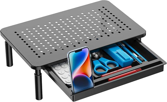 WALI Dual Monitor Stand with Storage, Desk Monitor Riser 3 Height Adjustable, Laptop Riser with Airflow Vents, Desk Organizer for Computer, Laptop, Printer, Notebook (STT003D-2B), 2 Pack, Black by WALI