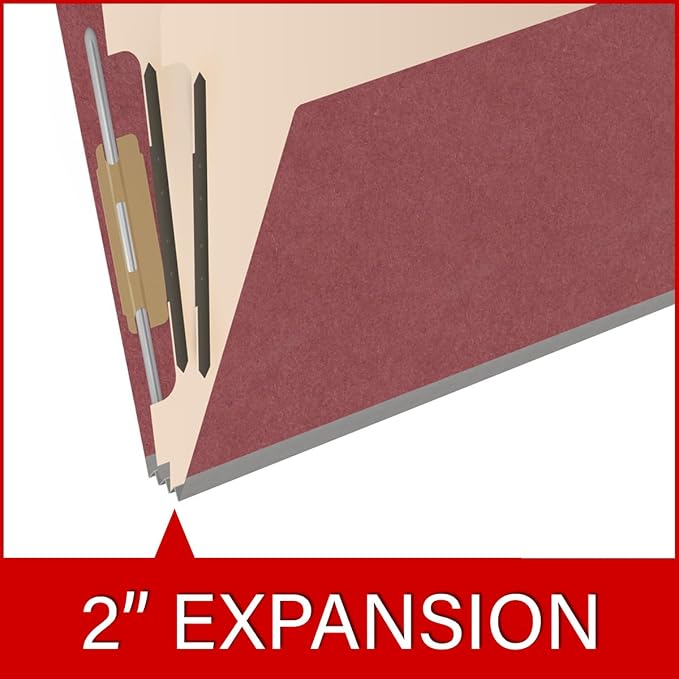 25 Pt. Pressboard Classification Folders, 2/5 Cut ROC Top Tab, Letter Size, 2 Dividers, Dark Red (Box of 10) - Image 7