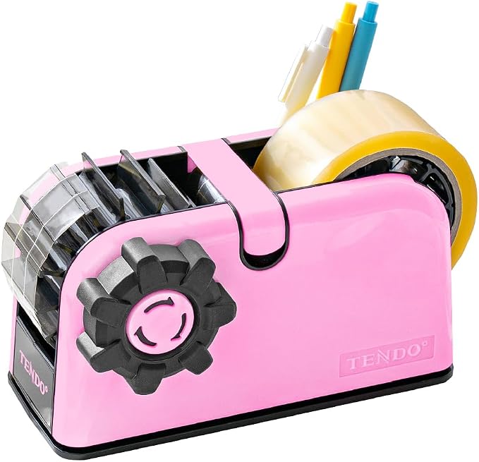 [TENDO°] TENDO Multi-Section Tape Dispenser, Custom Width Tape Cutter with 4 Cutting Sections, Built-in Safety Blade, Ergonomic Grip for Packing and Office Use, ZO-508(Pink) by TENDO