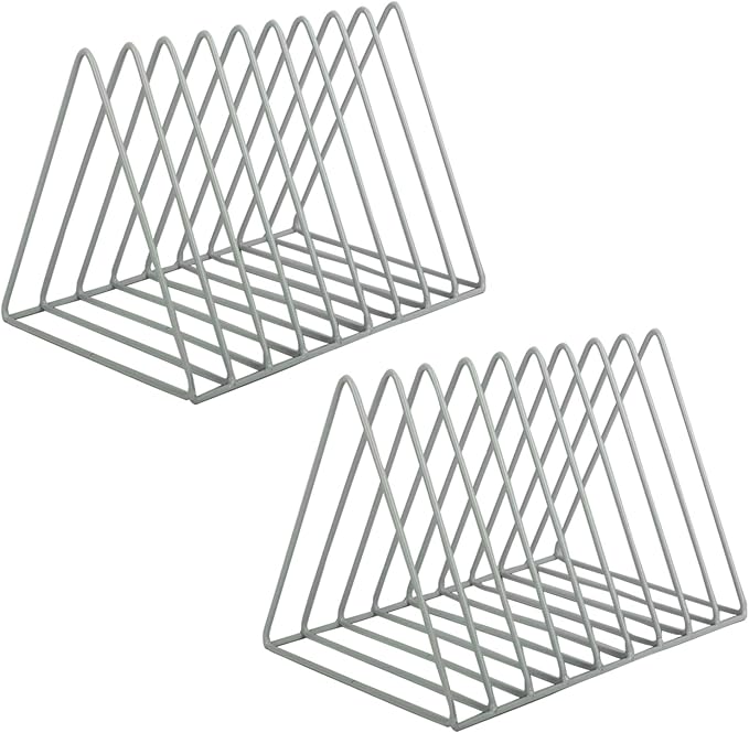 Vinyl Record Holder Storage, 9 Slot Metal Magazine Book Album Display Rack, Stylish Triangle Desktop File Sorter Organizer for Home Office, Grey Pack of 2 by EASEPRES