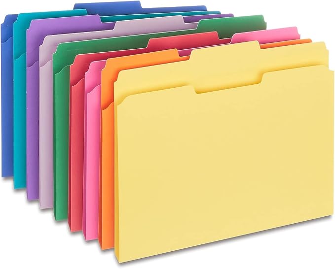 Staples Reinforced Colored File Folders, Letter Size, 3‑Tab, Heavy‑Duty Design, Assorted Colors, 250/Box by Staples