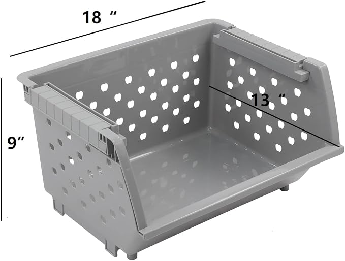 3 Pack Stacking Open Front Storage Bins, Gray Stackable Basket | Plastic Pantry Storage Basket Rack for Vegetable Fruit Snack Toy - Image 2