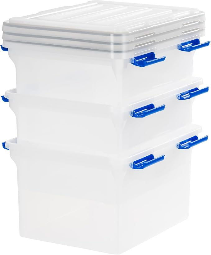 IRIS USA WeatherPro File Box Organizer, Letter/Legal, 32 Qt. 3-Pack, Clear | Store letter and legal documents safely with weather-resistant protection and space-saving stackable storage - Image 9