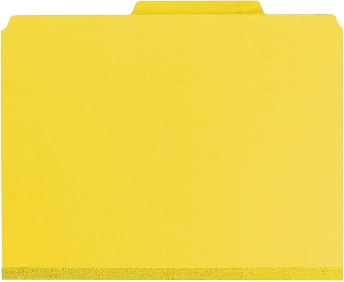 Smead Pressboard Classification File Folder with SafeSHIELD® Fasteners, 3 Dividers, 3" Expansion, Letter Size, Yellow, 10 per Box (14098) (Pack of 1) by SMEAD
