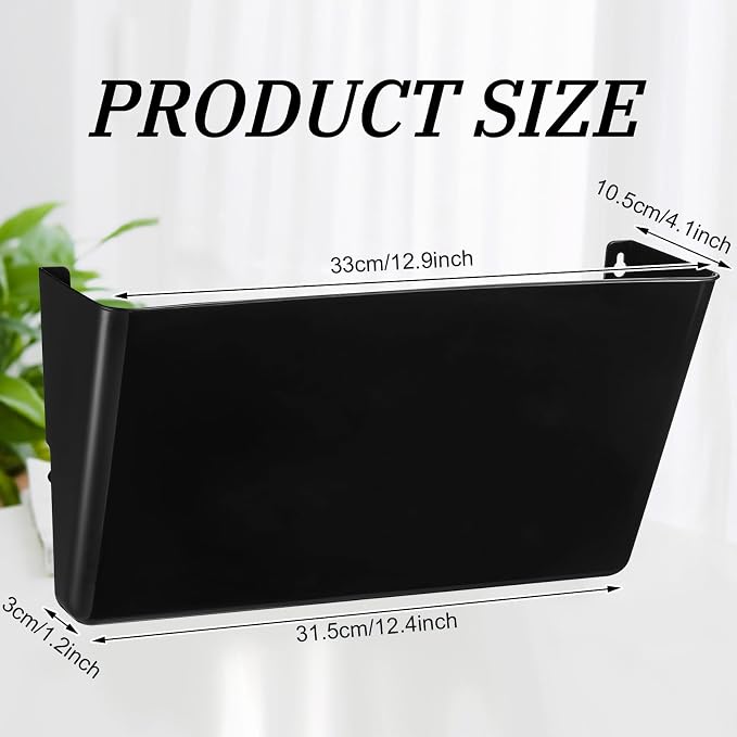 Tenceur 12 Pcs Plastic Single Pocket Wall Mount File Holder with Double Sided Adhesive Tape and Screws Wall File Hanging Folder Letter Paper Mail Organizer for Office Home Classroom(Black) - Image 2