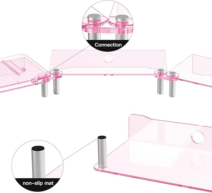 Pink Acrylic Dual Monitor Stand Riser,Laptop Riser Adjustable to 8 Angles | Double Computer monitor riser for desk for 2 Monitors,Desktop organizer Stand for Laptop,PC,Printer,TV，Cute Desk Accessories - Image 6