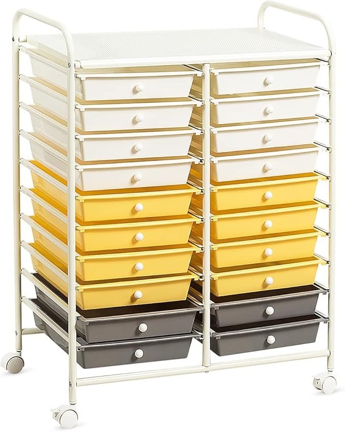 GOFLAME 20-Drawer Rolling Storage Cart, Multifunctional Art Craft Organizer Cart, Mobile Utility Storage Cart with Removable Drawers & Lockable Wheels, Craft Cart for Home Office School, Yellow by GOFLAME