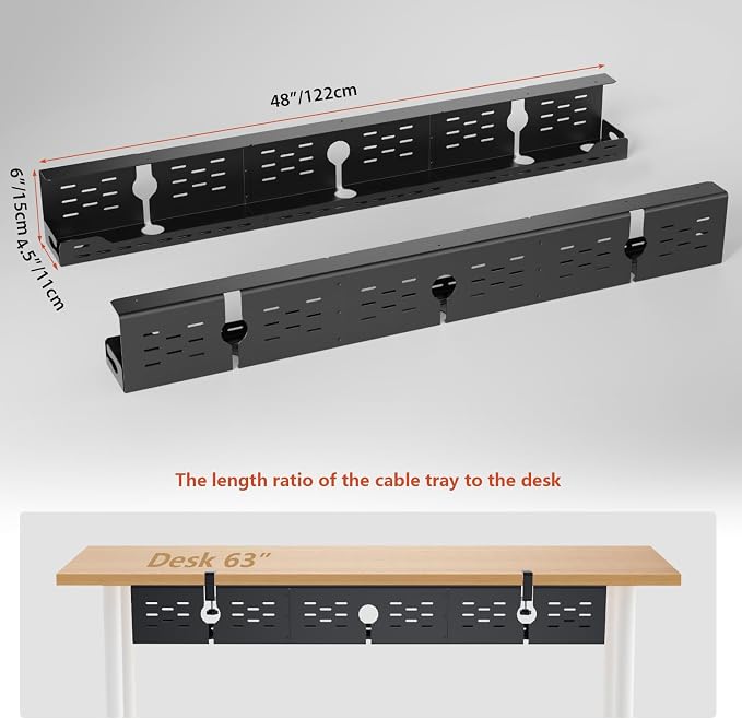 Univivi Under Desk Cable Management Tray, Cable Management, 48 inch, Black | Durable Steel, Cable Management with No-Drill C-Clamp and Screw Mount, Effortless Wire Management for Office/Home - Image 5