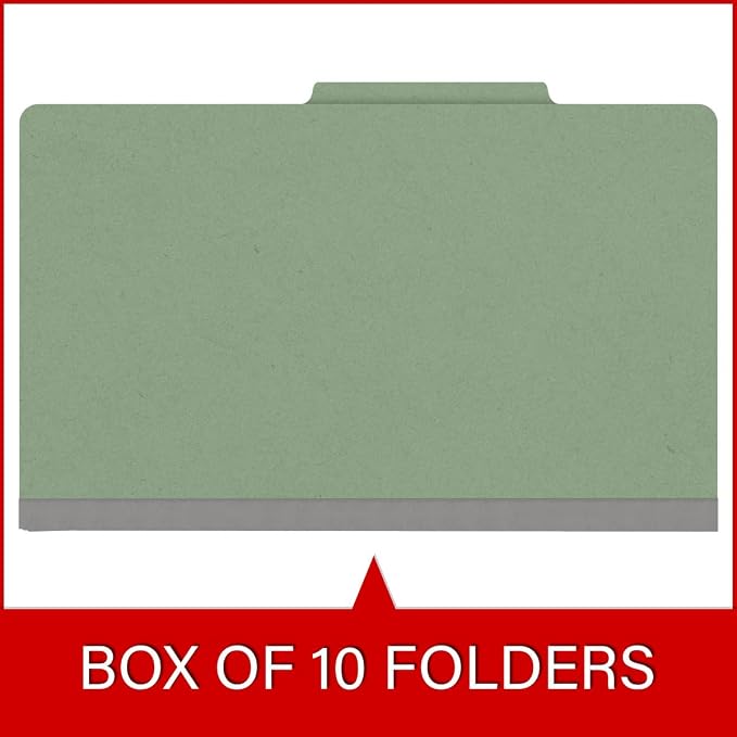 25 Pt. Pressboard Classification Folders, 2/5 Cut ROC Top Tab, Legal Size, 2 Dividers, Green (Box of 10) - Image 6