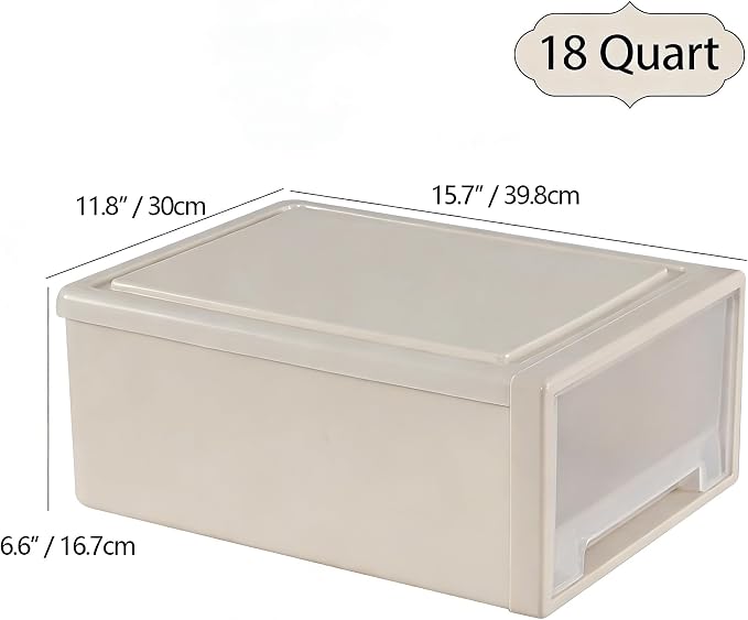 4 Pack Large Stackable Storage Drawers, 18 Quart Storage Bins | Easily Assemble, Space-Saving Closet Undersink Desk Organizers for Bedroom, Kitchen, Pantry, Pull-Out Drawers - Image 3