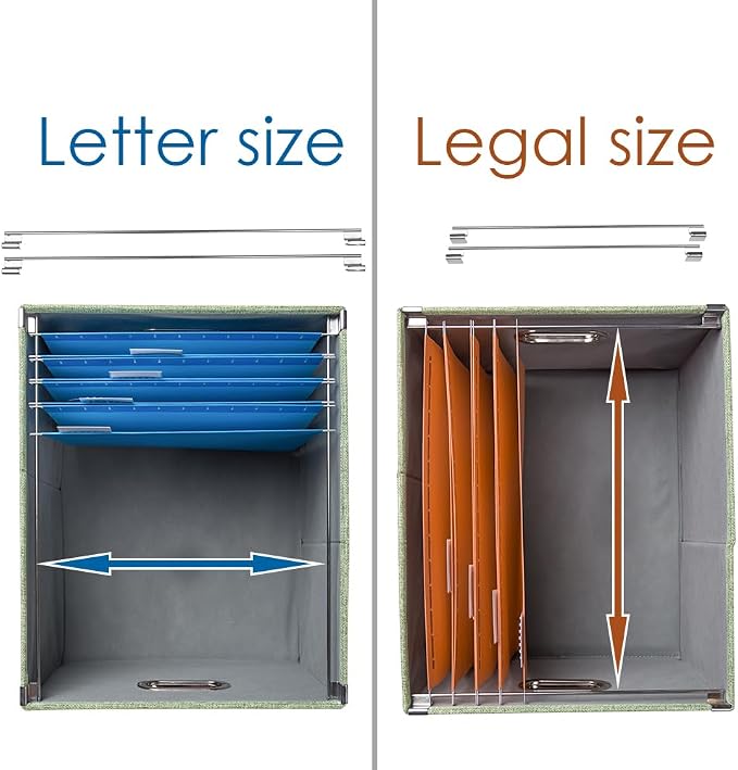 File Organizer Box - Set of 1 Collapsible Decorative Linen Filing Storage Hanging File Folders with Lids Office Cabinet Letter/Legal Green (17x14x11.2 inch) - Image 6