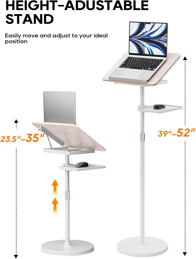 Lectern Podium Stand - Dual-Use Floor and Desktop Book Holder Stand, Height Adjustable Podium Lectern for Church, Weddings,Speech,Classroom,Speech-White - Image 3