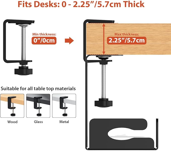 Univivi Under Desk Cable Management Tray, Cable Management, 32 inch, Black | Durable Steel Material, Under Desk Cable Tray with No-Drill C-Clamp and Screw Mount, Wire Management for Office/Home - Image 7