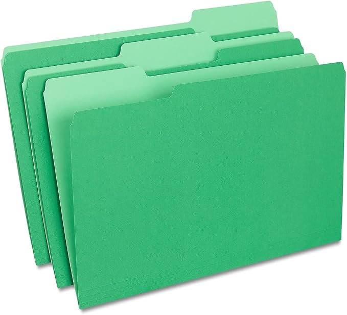 Staples Colored File Folders, Legal Size, 3‑Tab Top‑Tab Design, Green, Durable Paper Stock, 100/Pack by Staples