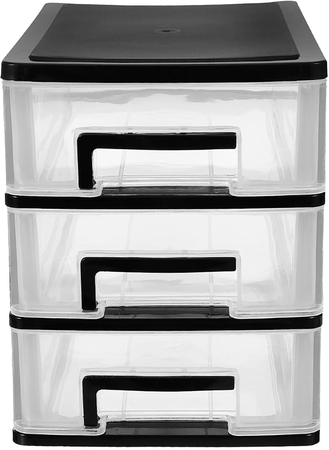 Angoily 3 Tier Plastic Drawer Type Closet, Plastic Home Office Storage Organizer, Makeup Organizer Storage Station Cube, Cosmetics Jewelry Storage Box for Home, Dorm, Office (8.46x5.90x5.12 Inch) by Angoily