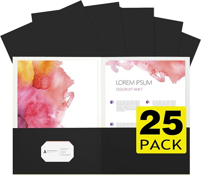 pmybupo 25Pcs Black Two-Pocket Heavyweight File Folder,Letter Size,Paper File Folder for School Office Home Bussines by pmybupo