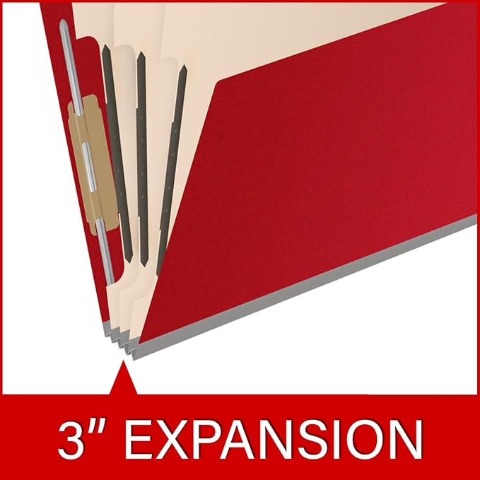 25 Pt. Pressboard Classification Folders, 2/5 Cut ROC Top Tab, Letter Size, 3 Dividers, Deep Red (Box of 10) - Image 7