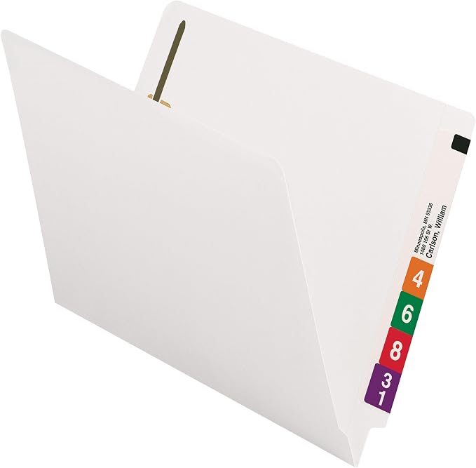 Smead Heavyweight End Tab Fastener File Folder, Shelf-Master® Reinforced Straight-Cut Tab, 2 Fasteners, Letter Size, White, 50 per Box (25840) by SMEAD