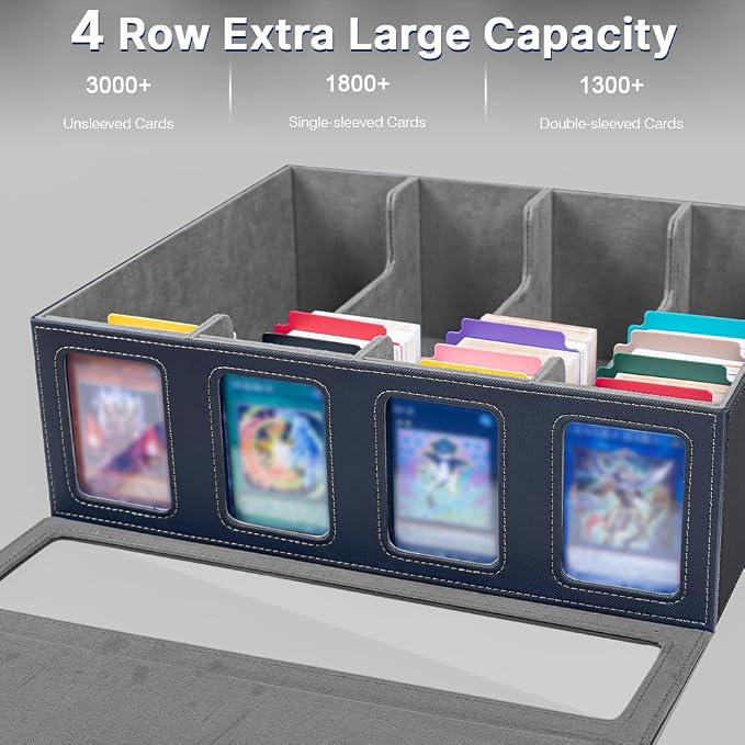 4-Row 3000+ Trading Card Storage Box for MTG, Card Deck Box with Snap-fit Design, 4 Card Sleeves, 8 Stoppers, 24 Dividers (4-Rows Black-Grey) - Image 2