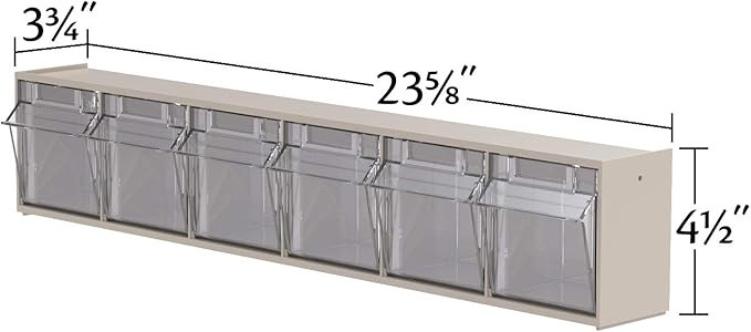 Akro-Mils TiltView Plastic Storage Cabinet with 6 Tilt Out Bins, Horizontal Organizer, Teacher Toolbox, and Office Supply Organizer, 23-5/8" W x 3-1/2" H x 3-3/4" D, Stone - Image 3