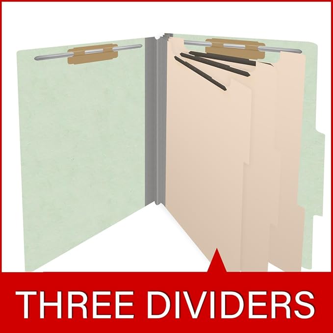 25 Pt. Pressboard Classification Folders, 2/5 Cut ROC Top Tab, Letter Size, 3 Dividers, Pale Green (Box of 10) - Image 8