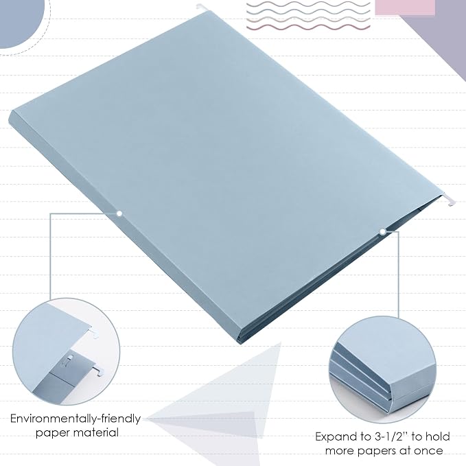 Yaomiao 24 Pack Hanging File Folders, 3 Pleats,Retro Color | Letter Size File Cabinet Folders, with 1/5-cut Adjustable Tabs, Expandable Document Cabinet, Home Desk Office Organization - Image 4