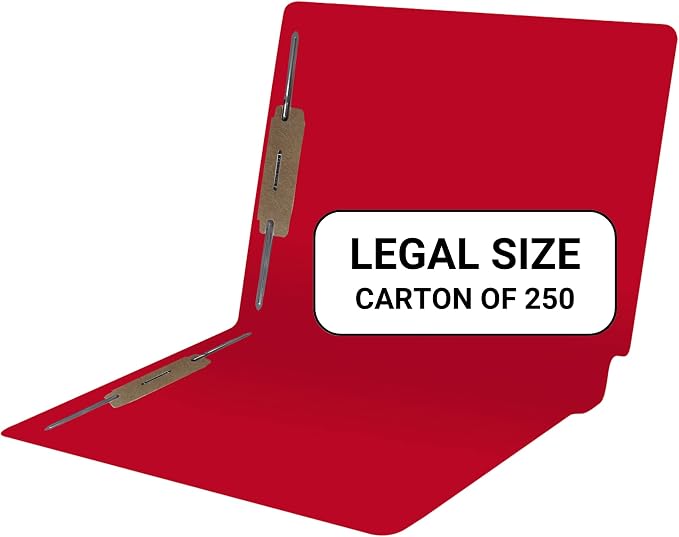 Red File Folders, Doctor Stuff, Legal Size Reinforced End Tab Folder with 2" Bonded Fastener on Inside Front and Back, 14 pt Stock, Carton of 250 by DoctorStuff
