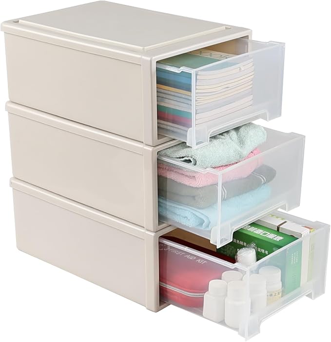 13 Quarts 3 Packs Plastic Stacking Storage Drawers, Plastic Storage Drawer Unit - Image 4