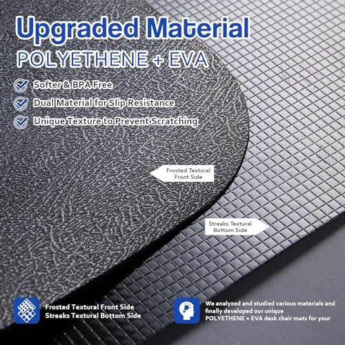 Office Chair Mat for Hardwood Floor: 53"x45" Large Black Rolling Chair Mat for Hard Wood and Tile Floor, Anti-Slip Heavy Duty Floor Protector Mat Under Computer Desk, Easy Glide Chair Mats for Home - Image 3
