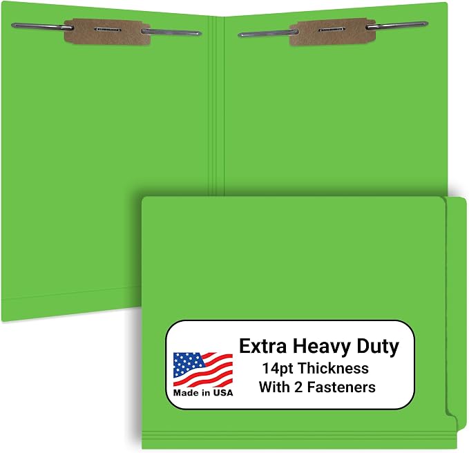 Green File Folders, Doctor Stuff, Letter Size Reinforced End Tab Folder with 2" Bonded Fastener on Inside Front and Back, 14 pt Stock, Carton of 250 by DoctorStuff