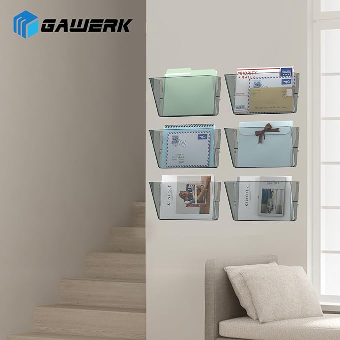 Gawerk Clear Acrylic Single Pocket, Plastic Hanging Wall Mount File Holder for Office Home (Gray, 4 Pack) - Image 6
