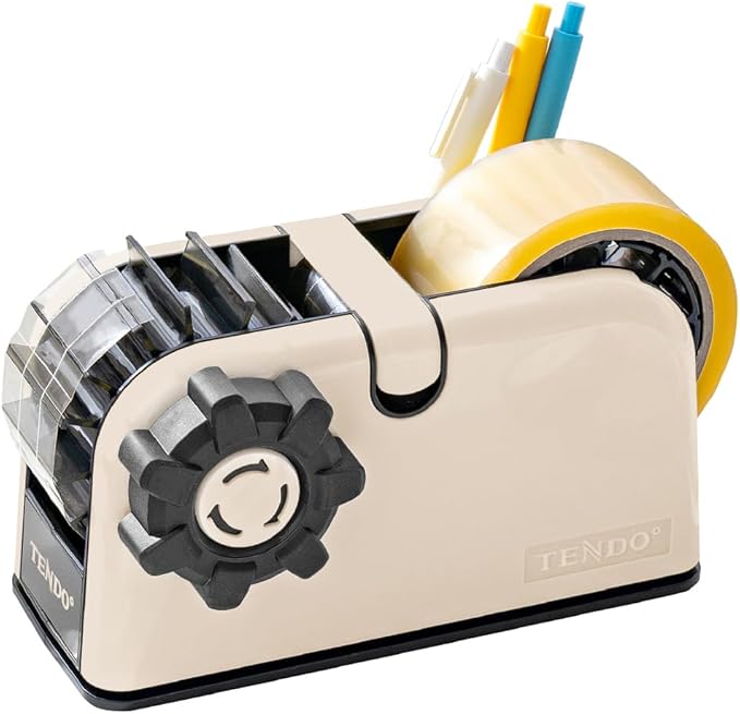 [TENDO°] TENDO Multi-Section Tape Dispenser, Custom Width Tape Cutter with 4 Cutting Sections, Built-in Safety Blade, Ergonomic Grip for Packing and Office Use, ZO-508(Beige) by TENDO