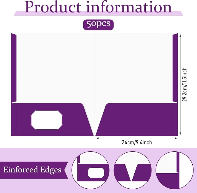 Jutom 50 Pcs 2 Pocket Glossy Paper Folders Glossy Paper Laminated Portfolios, Letter Size, Presentation Folders with Pockets for Office Teacher Worker Supplies(Purple Color) - Image 2