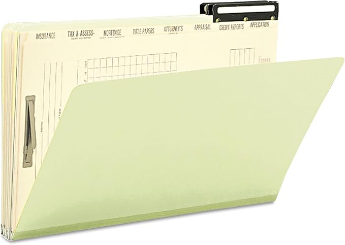 Smead 78208 Pressboard Mortgage File Folder with Dividers & Metal Tab Legal Green 10/Box - Image 2