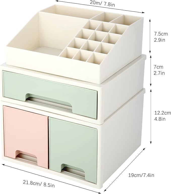 Cosmetic Storage Box, Multifunctional Desk Storage Box Set, Pen/Pencil, Remote Control, Office Supplies, Business Card Holder, Free Combination, [TBD-12] w/ 3 Drawers + 16 Slots - Image 3
