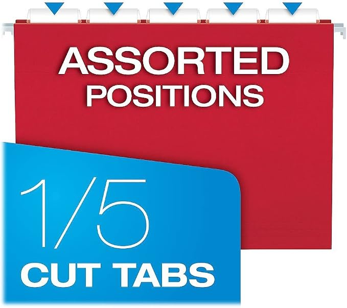 Pendaflex Hanging File Folders, Letter Size, Assorted Colors, 1/5-Cut Adjustable Tabs, 25 Per Box (81663) - Image 3