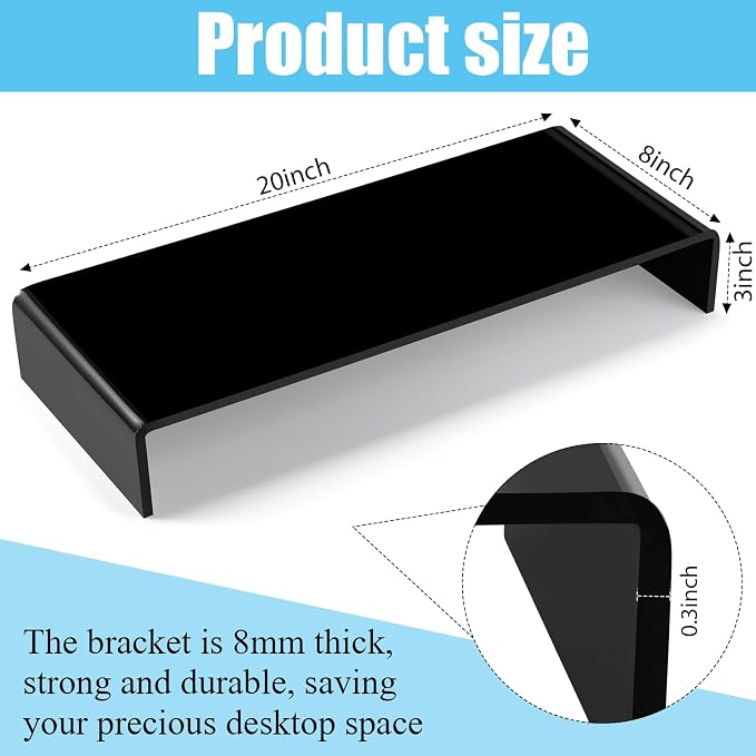 Jetec 2 Pcs Acrylic Monitor Stand Desktop Video Acrylic Monitor Riser Desk Shelf Computer Stand for Laptop TV Computer Screen Desk Organizer Teacher's Day Supplies (Black, 20 x 8 x 3 Inch) - Image 2