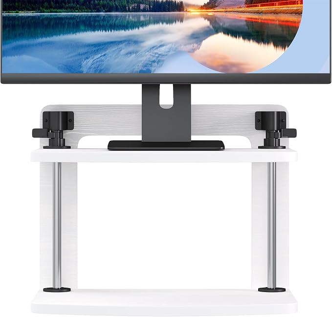 Computer Monitor Stand Riser for Reduced Neck Strain, Adjustable Height Desk Shelf Organizer Monitor Riser Stand for PC Monitor - Not for Laptop - Withe - Wood Grain, MR01-M - Image 9