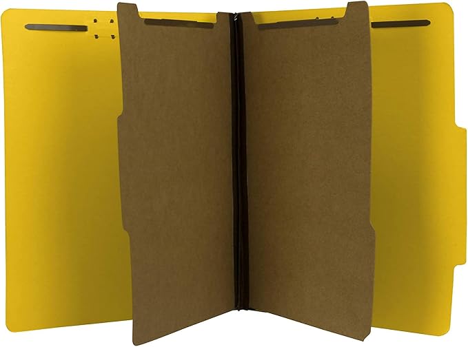 The File King Two Divider Pressboard Classification Yellow File Folder - Letter Size | Box of 10 | 2/5 ROC Top Tab | 2” Expansion | Six 2-Inch Fastener Prongs | Made in America by TheFileKing