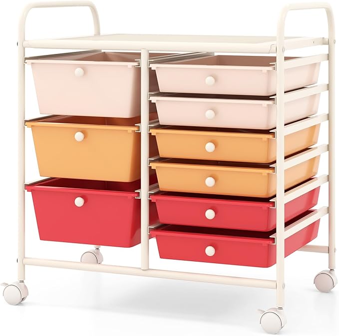COSTWAY Rolling Storage Cart with 9 Drawer, Utility Cart with Metal Frame | Mobile Art Supply Craft Organizer, Multipurpose Storage Organizer for Paper, Office, School Teacher, Classroom, Macaron by COSTWAY