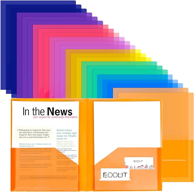 EOOUT Clear Folders with 2 Pockets, 24pcs Plastic Pocket Folders for Office Students and School, Letter Size, A4 Size, 8 Assorted Colors by EOOUT