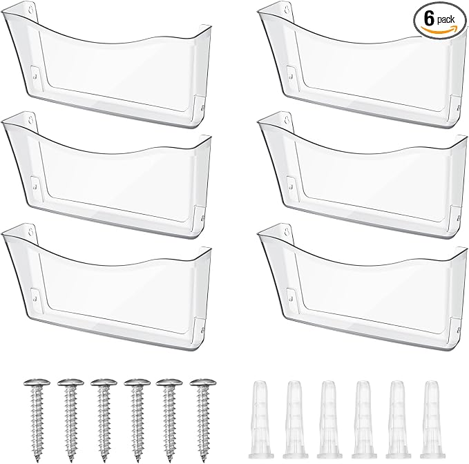 Colarr 6 Pack Expandable Pocket Wall File Holder Plastic Hanging Wall Organizer Space Saving Wallmount File Holder for Office Mail Letter Magazine(Clear) by Colarr