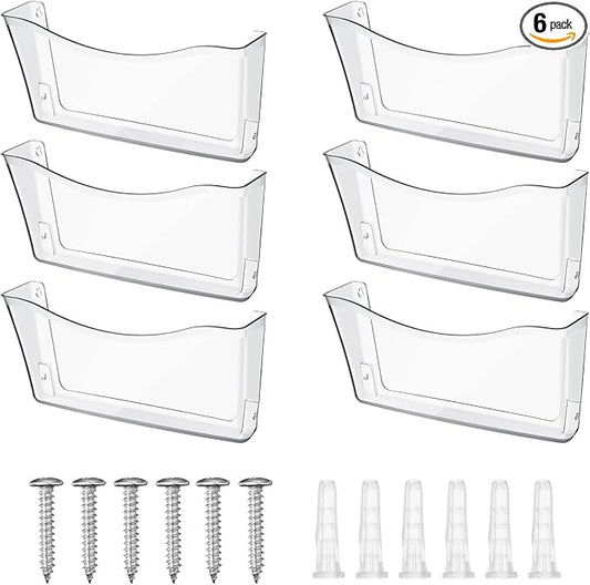 Colarr 6 Pack Expandable Pocket Wall File Holder Plastic Hanging Wall Organizer Space Saving Wallmount File Holder for Office Mail Letter Magazine(Clear) by Colarr