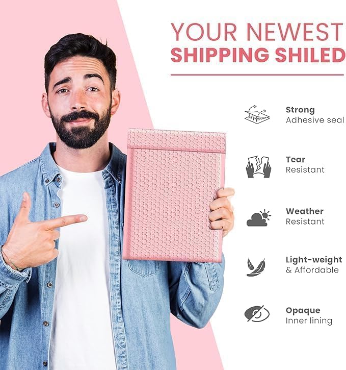 Light Pink Bubble Mailers 12.5x19, Poly Padded Envelopes #6, 100 Pack - Image 4