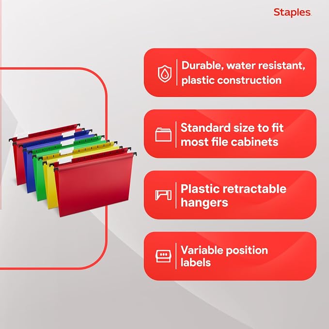 Staples® Hanging File Folder, 5-Tab, Letter Size, Assorted, 20/Box (ST13324/TR13324) - Image 5