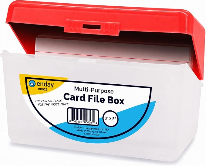 Enday Index Card Box Red 3x5 Index Card Holder, Index Card Organizer, Flash Card Holder, Holds 250 Cards. by Enday