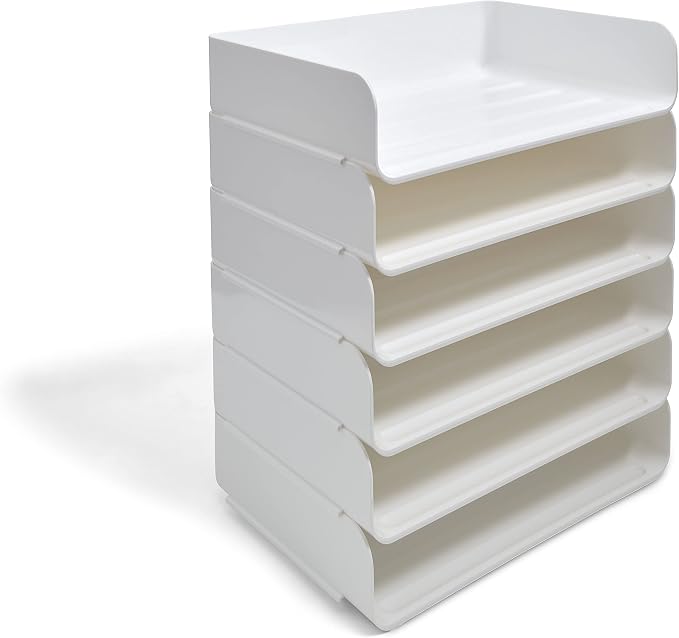 TRU RED Side‑Load Stackable Letter Tray, Plastic, White, 12/Carton – High‑Volume Desktop Paper Organizer for Office Use by TRURED