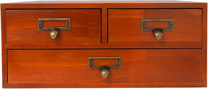 Stackable Wooden Desk Storage Box, 12 Drawers Tabletop Organizer, Brown | 4-Pack Countertop Apothecary Cabinet, Vintage Library Card Catalog Storage Cabinet with Metal Label Handles for Office Home - Image 6